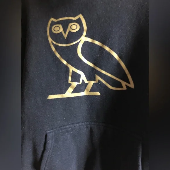Ovo imitation gold owl black drawstring hoodie - Picture 2 of 3